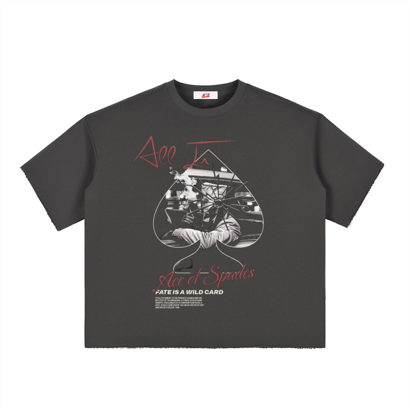 Ace of Spades Boxy Half-Sleeve Raw-Edge T-Shirt