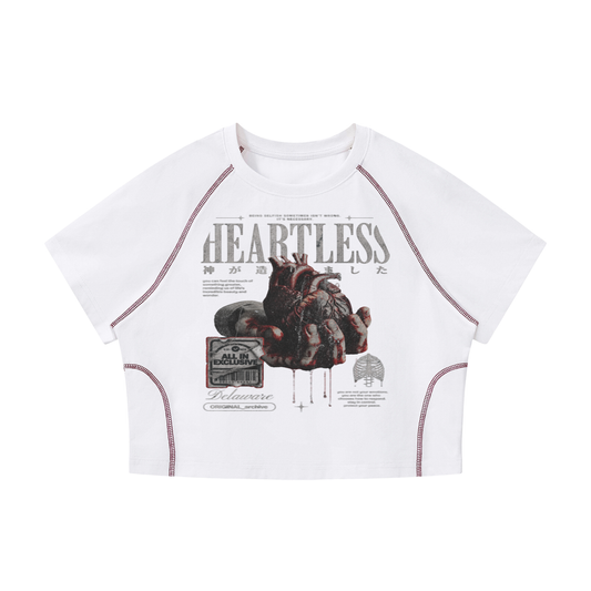 "Heartless" Women's Contrast Stitch Crop T-Shirt