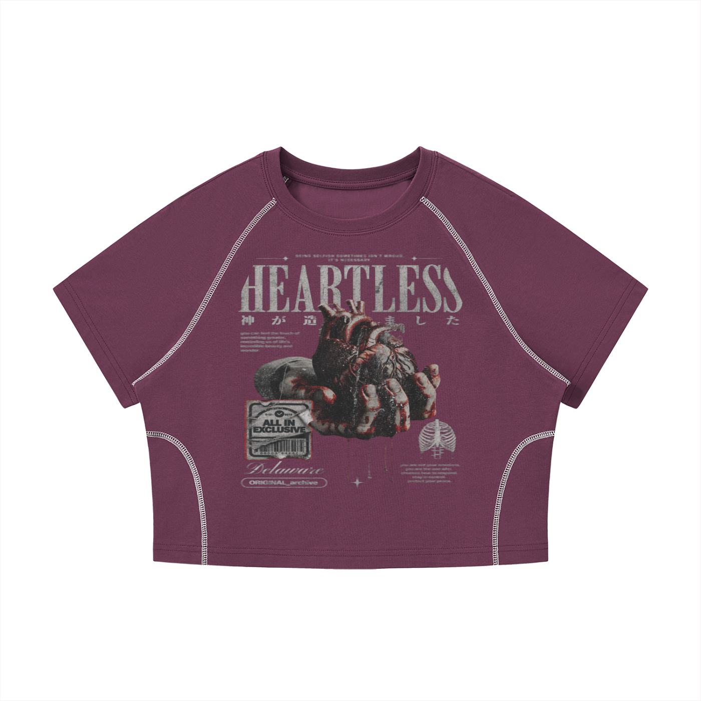 "Heartless" Women's Contrast Stitch Crop T-Shirt
