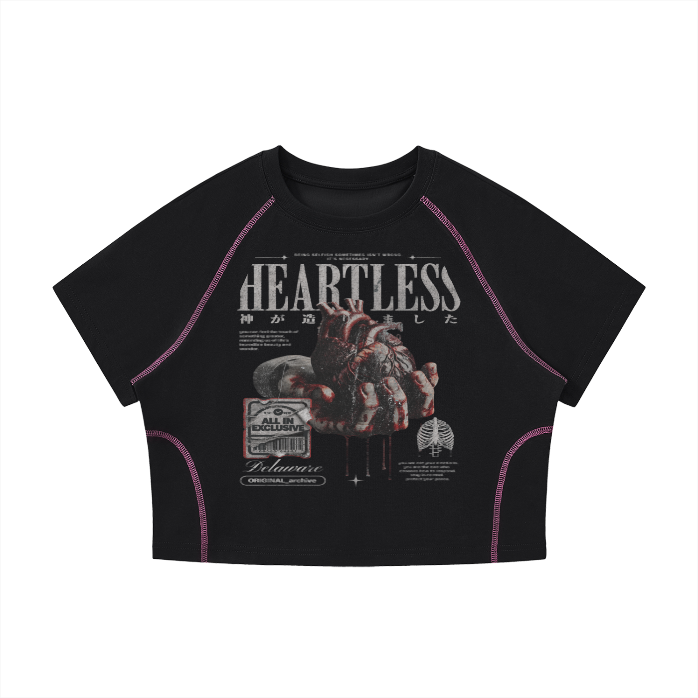 "Heartless" Women's Contrast Stitch Crop T-Shirt