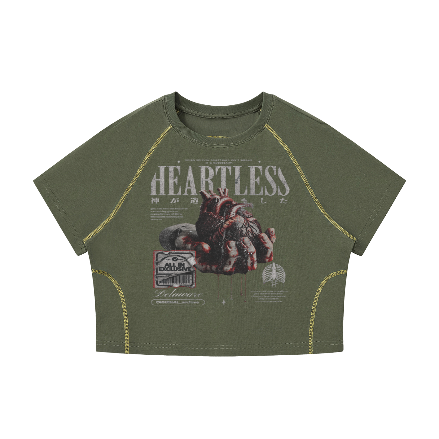 "Heartless" Women's Contrast Stitch Crop T-Shirt