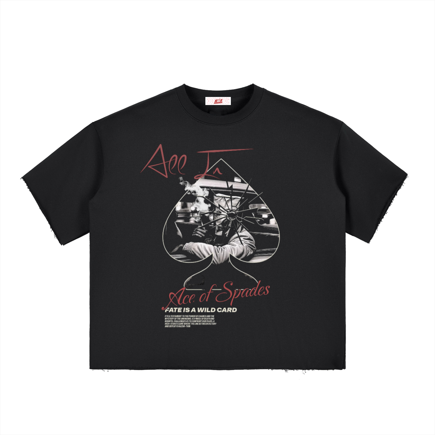Ace of Spades Boxy Half-Sleeve Raw-Edge T-Shirt