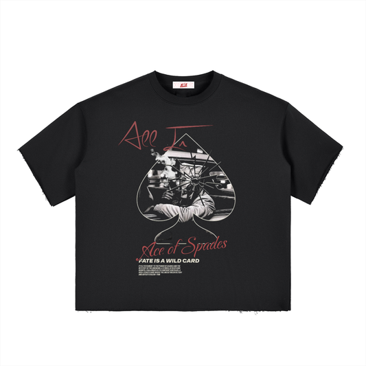 Ace of Spades Boxy Half-Sleeve Raw-Edge T-Shirt