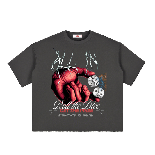 Roll The Dice Boxy Half-Sleeve Raw-Edge T-Shirt