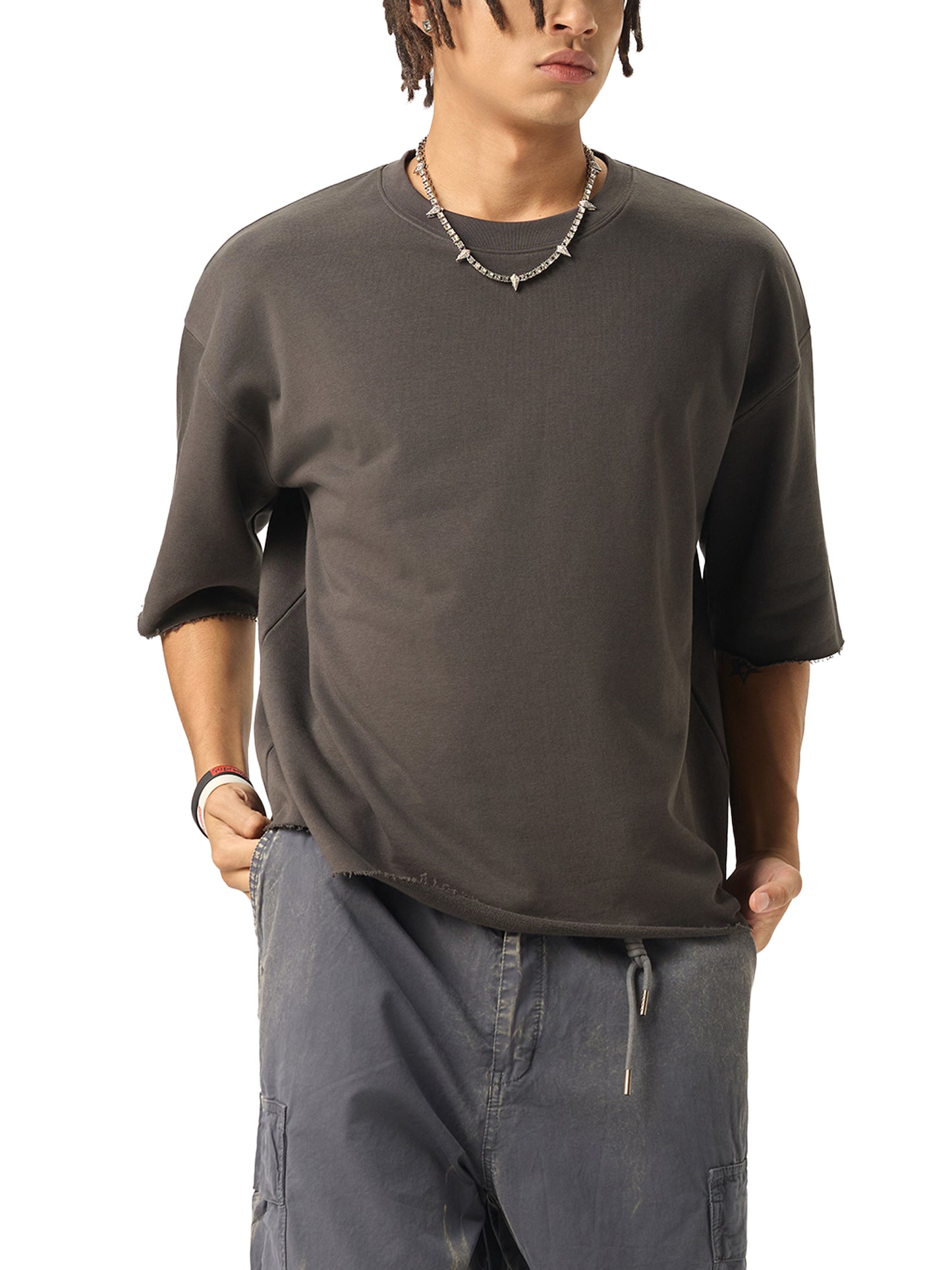 Roll The Dice Boxy Half-Sleeve Raw-Edge T-Shirt