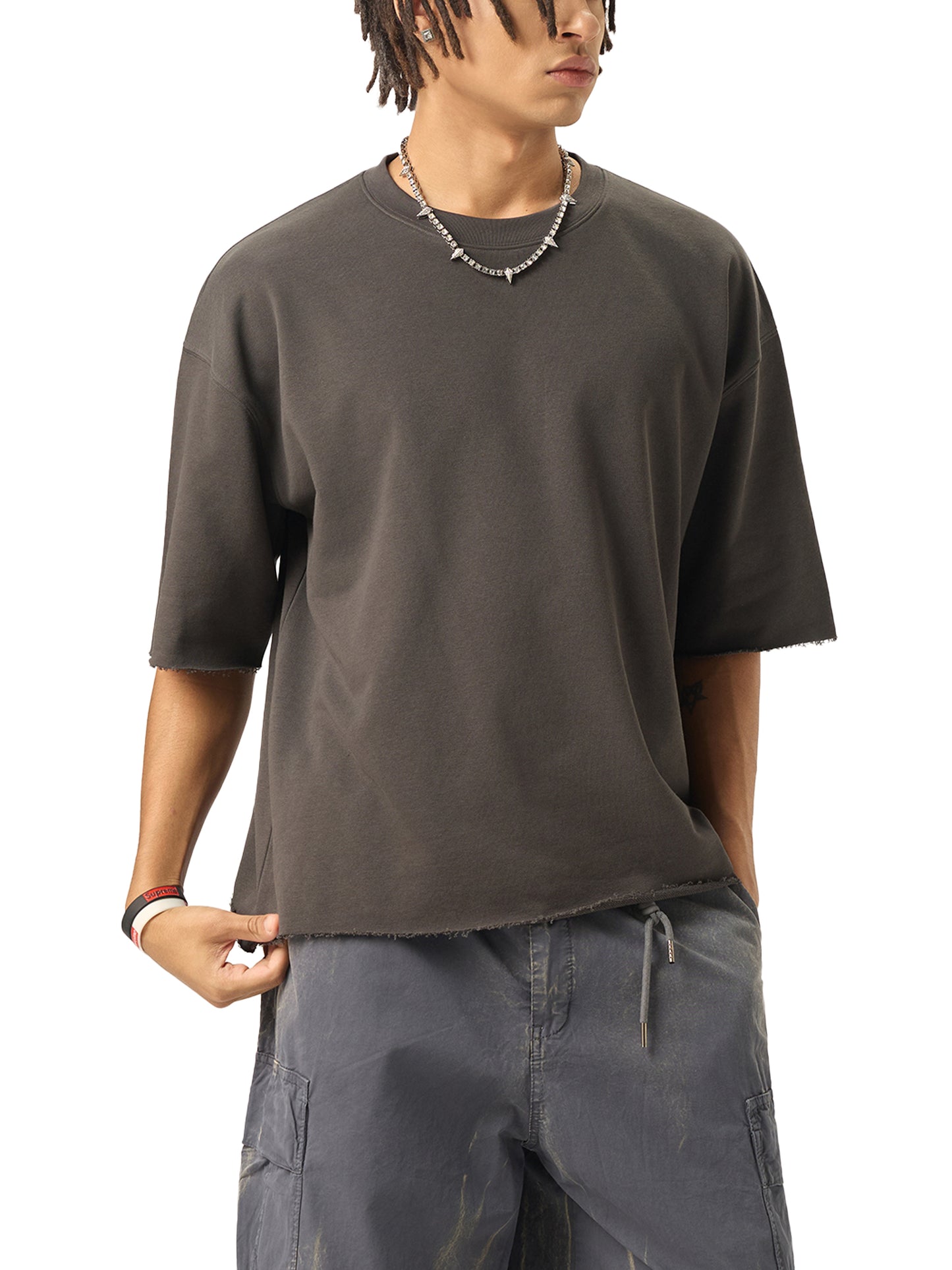 Ace of Spades Boxy Half-Sleeve Raw-Edge T-Shirt