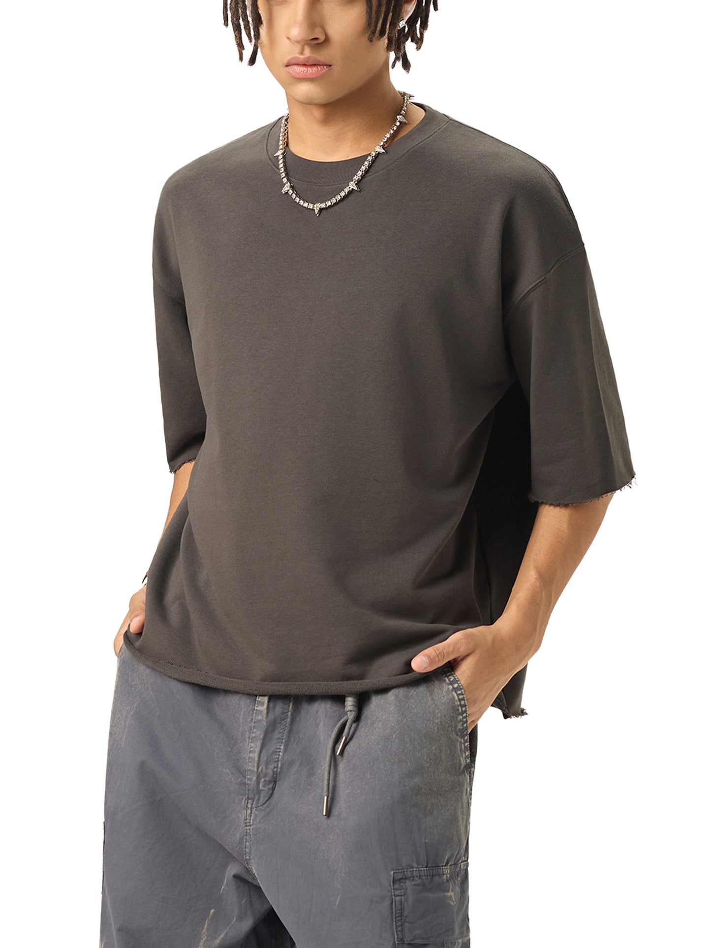 Ace of Spades Boxy Half-Sleeve Raw-Edge T-Shirt