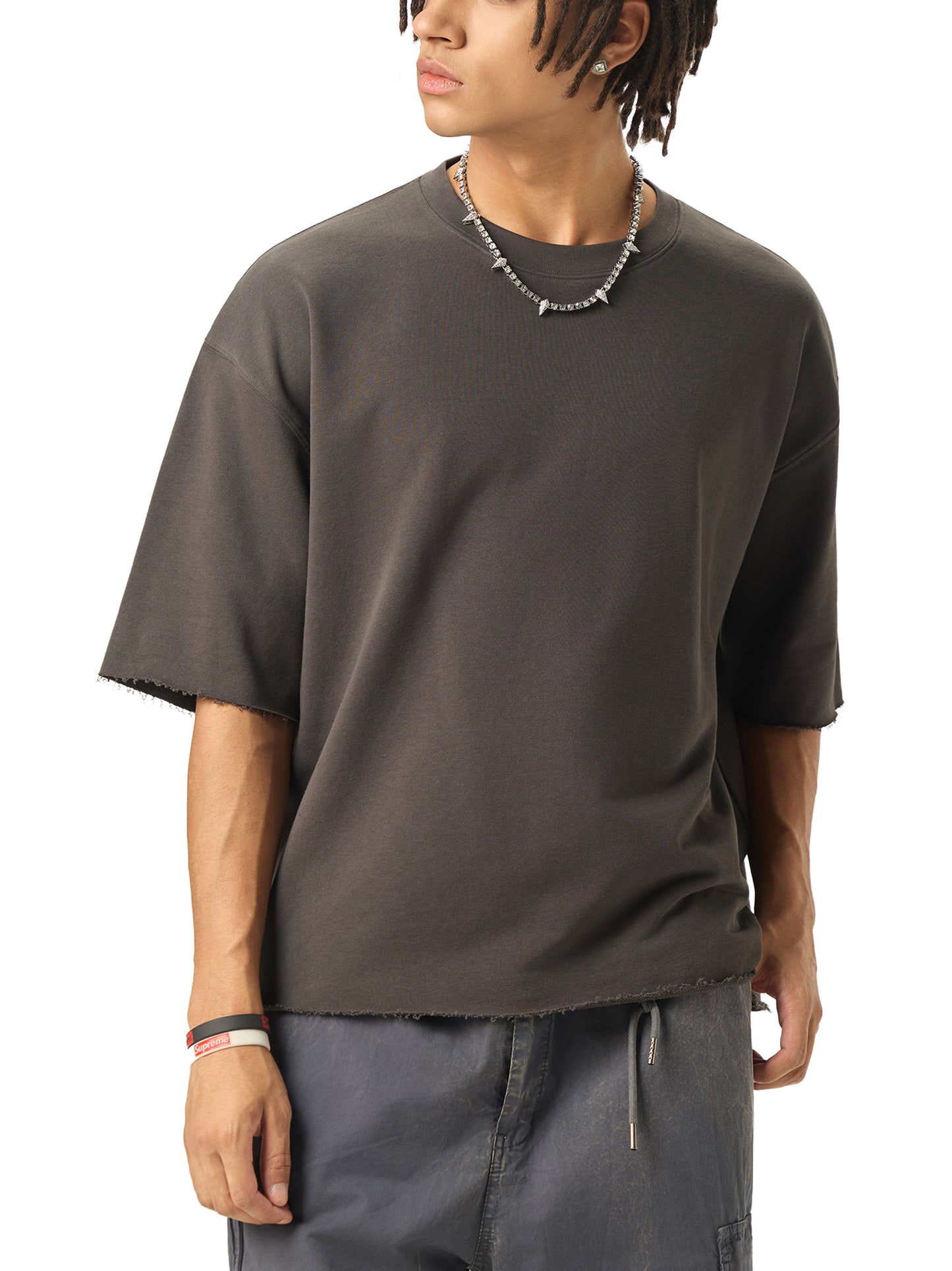Ace of Spades Boxy Half-Sleeve Raw-Edge T-Shirt