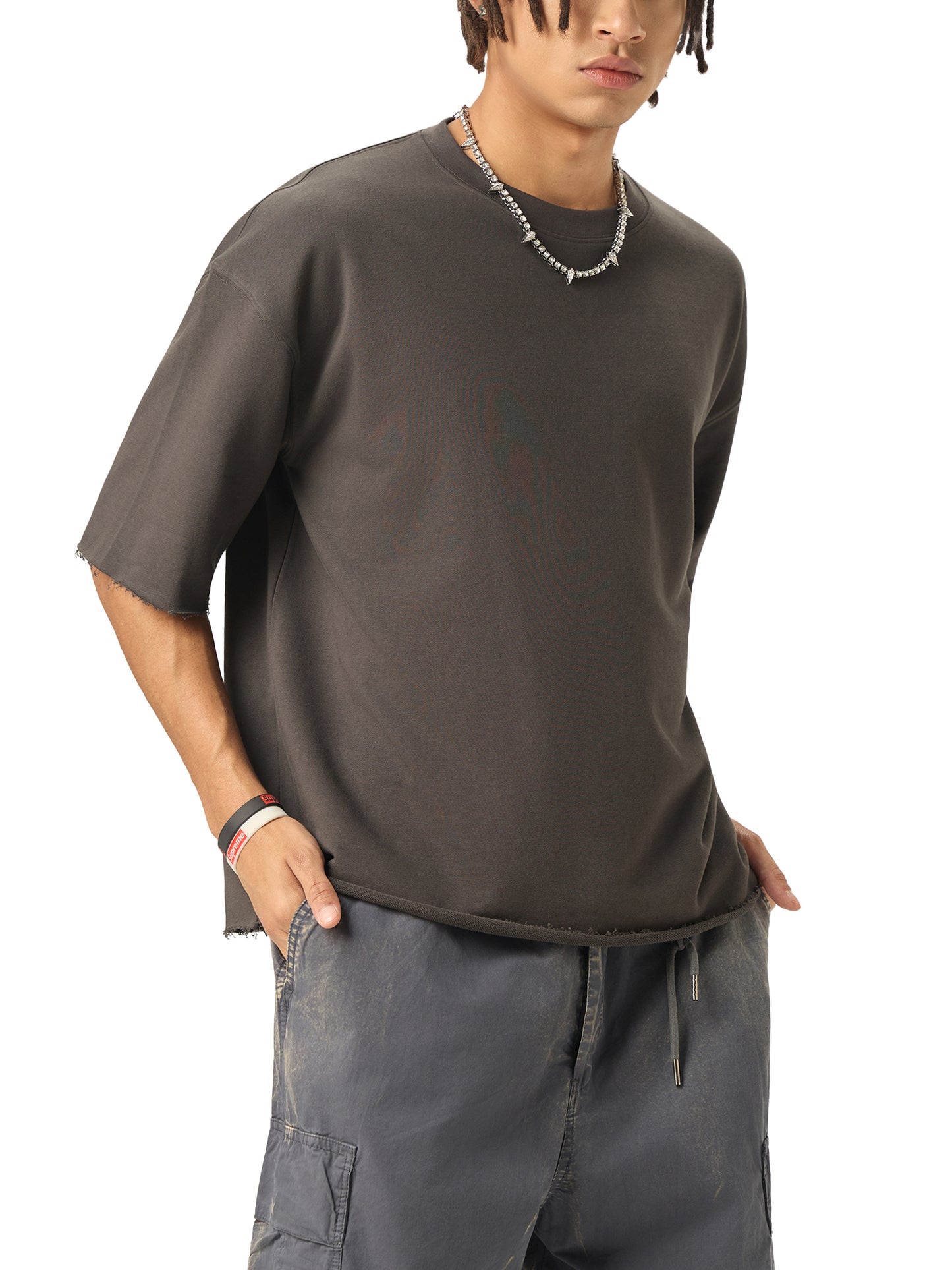 Ace of Spades Boxy Half-Sleeve Raw-Edge T-Shirt