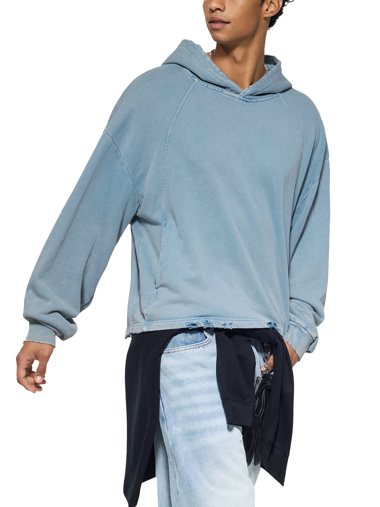 All In Vintage Washed Frayed-Hem Hoodie