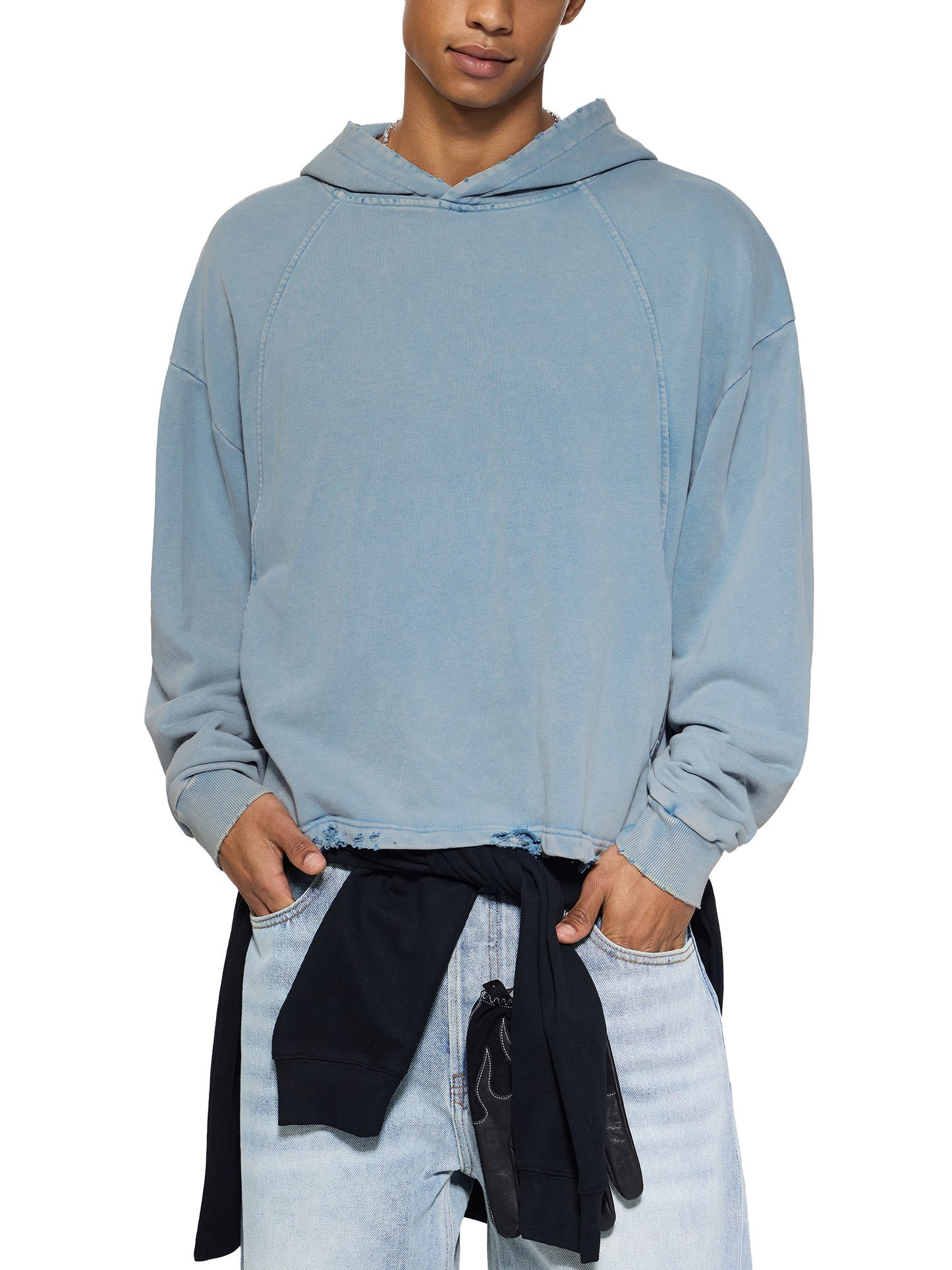All In Vintage Washed Frayed-Hem Hoodie