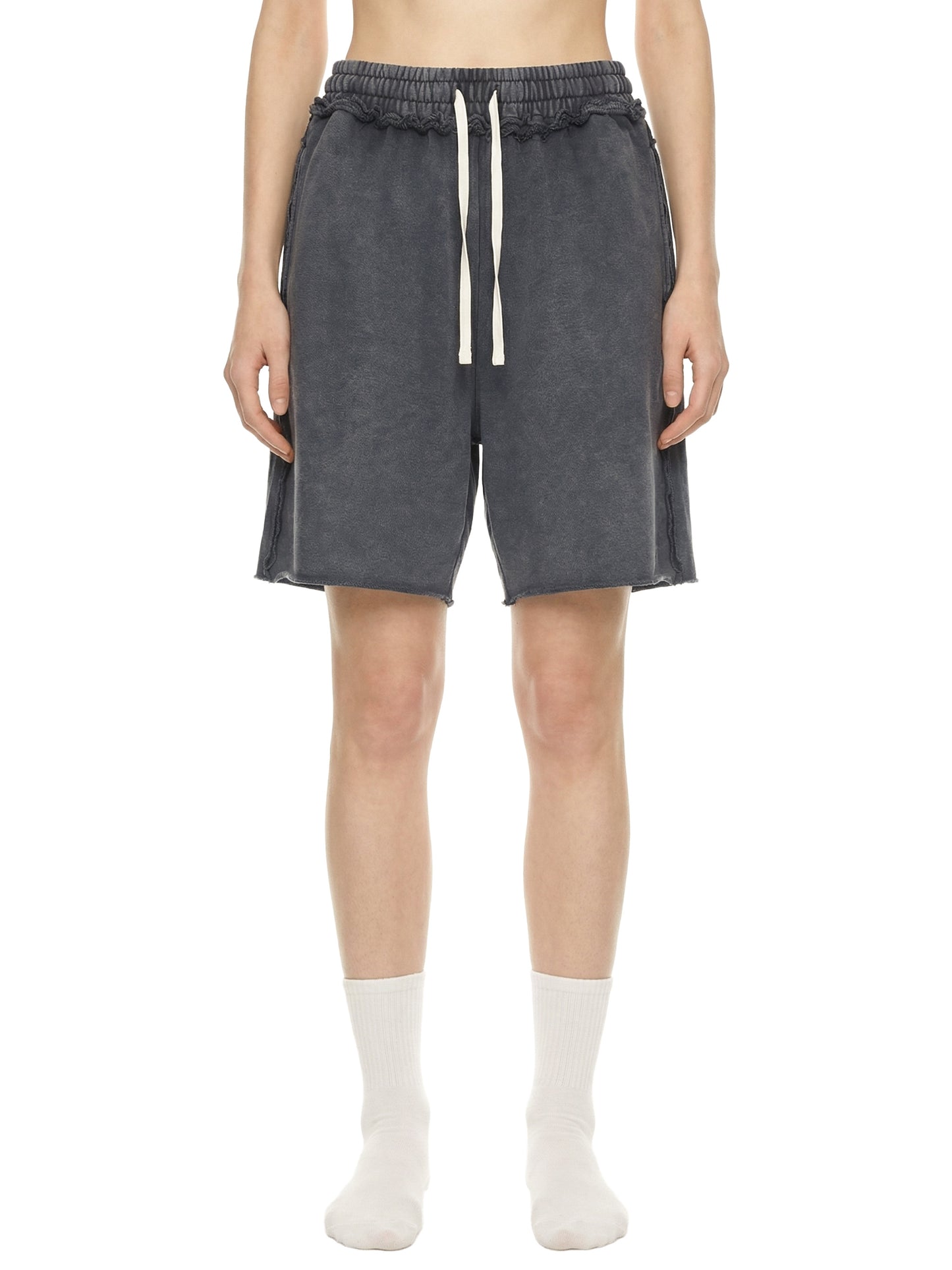 Unisex Mineral Wash Raw Edge Shorts